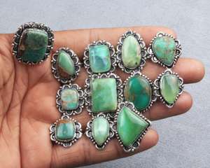 Handmade Bohemian Natural Chrysoprase <b>Crystal</b> Bezel Setting Assorted Overlay <b>Rings</b> Wholesale Bulk Lot Solid Brass Gemstone <b>Rings</b> - Product Image 3