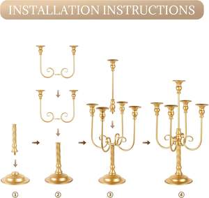 Candélabre en or antique pour décor à la maison Bougeoir à 5 lumières pour cheminée Élégant bougeoir vintage pour décor romantique - Product Image 2