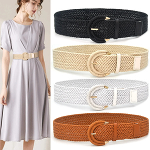 Cinturón ancho trenzado de piel sintética con hebilla para mujer, cinturón de moda tejido de piel sintética para mujer - Product Image 6