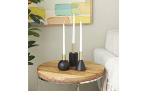 Black and Gold Finishing Set of 3 <b>Small</b> Rectangular, Circular and Cylinder Shape High Quality <b>Candle</b> Holder for Home Decoration - Product Image 2