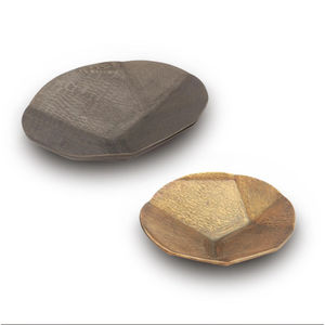 Set of 2 Polygon Shape <b>Metal</b> Trays Gold and Bronze Finish Decorative Textured Plate for Tabletop Centerpiece Home Kitchen Dish - Product Image 1