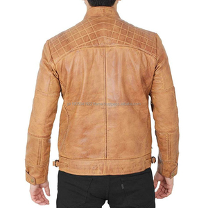 Buena calidad 2025 desgastado para chaqueta de cuero para hombre cuero real moda recubierta cuello alto con capucha Varsity - Product Image 4