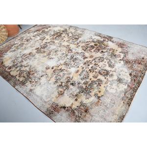 Tapis turc en laine vintage 6,2x9,1 pieds, grand tapis patchwork écologique blanc et marron marocain avec envers en latex - Product Image 1