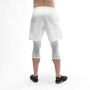 IRONGEAR 3/4 Compression <b>Shorts</b> for <b>Men</b>-<b>White</b> Elastic Waist with Drawstring Knitted Polyester Custom Embroidery Logo Design - Product Image 5
