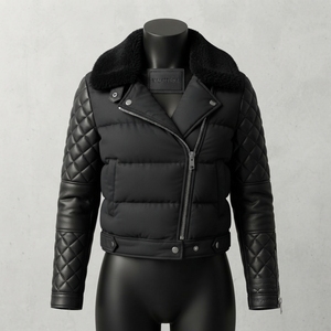Blouson de motard matelassé pour homme en similicuir avec manches matelassées, col montant, coupe classique, hiver, moto, éco-responsable, respirant, OEM ODM - Product Image 1