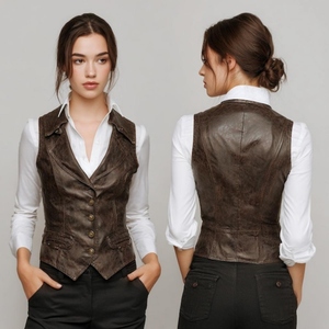 <b>Slim</b> Fit Women's Leather <b>Vest</b> Designed For A Sculpted Look Offering A Stylish Comfortable Experience With Premium Build - Product Image 5