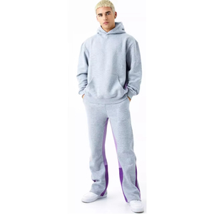 Conjunto de sudadera con capucha y pantalones de chándal Unisex de alta calidad, chándal de Jersey Vintage, pantalón acampanado de sudor personalizado, lavado ácido para hombre - Product Image 1