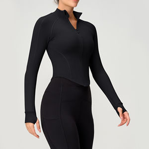 Nouvelle veste de yoga pour femmes, logo personnalisé, manches longues, fermeture éclair sur le devant, respirante, séchage rapide, couleur personnalisée, haut de fitness - Product Image 3