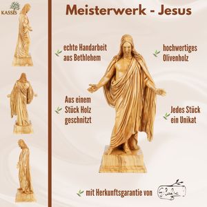Statue de Jésus sculptée à la main en bois d'olivier – Figurine exclusive du Christ de Bethléem (39 cm) - Product Image 6