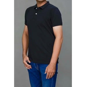 Men's Black Short Sleeve Polo <b>Shirt</b> 100% Cotton Knitted Solid Casual Style Regular Fit - Product Image 3