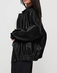 Veste en simili cuir surdimensionnée à la mode, prix de gros personnalisé, pour femmes, fermeture éclair, manteau d'hiver pour femmes - Product Image 6