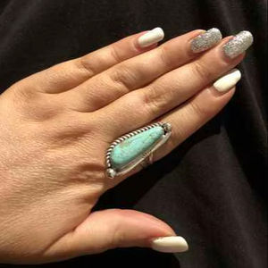 Navajo Half Twist <b>Turquoise</b> <b>Ring</b> <b>Turquoise</b> Nevada Bezel Setting Rhodium for Gift - Product Image 1