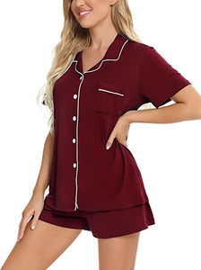 Nouveau design personnalisé, dentelle sur le devant, élégant ensemble de pyjama en coton, vêtements de nuit à manches courtes pour femmes - Product Image 6