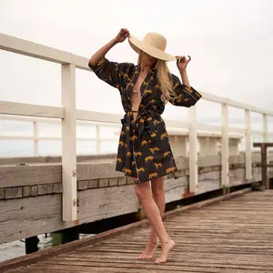 Groothandel En Fabrikant Katoenen Kimono Gewaad Bedrukte Gewaden Voor Dames Kamerjas Plus Size Gewaad Strandbedekking Loungekleding