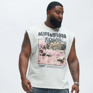 Custom <b>Men</b> Cropped Sleeveless Tank Top 100%Cotton Acid <b>Washed</b> Stringer Tank Top DTG Printing breathable trendy Tank Top - Product Image 1