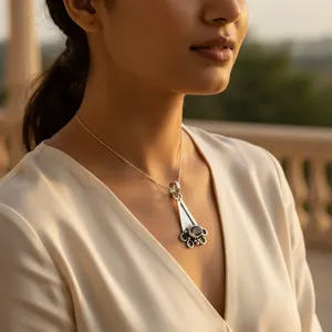 Collar con Colgante de Plata 925 para Mujer, Chapado en Rodio con Granate, Cuarzo, Topacio, Amatista, Ágata, Piedras Preciosas, Joyería de Regalo - Product Image 3
