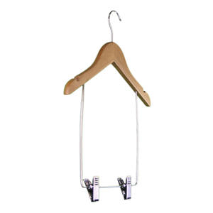 Cintre en bois chromé avec longue barre en métal et clips pour l'exposition de maillots de bain et de vêtements de toutes sortes - Product Image 2