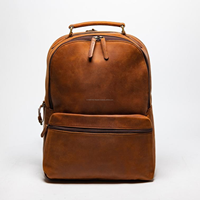 Sac à dos pour ordinateur portable en cuir véritable marron vintage, fermeture éclair en polyester, design géométrique, bandoulière arquée, capacité 24L
