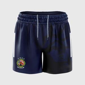 กางเกงขาสั้นเอวกลางสำหรับผู้ชายแบบผูกเชือกสีดำล้วนผ้าแคนวาสแบบซับลิเมชันทำจากโพลีเอสเตอร์มี100% - Product Image 1