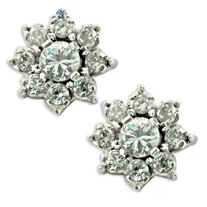 Flower Shape Stud <b>Earrings</b> with Round Brilliant Cut Zircon Claw Setting 925 <b>Silver</b> for <b>Women</b> Wedding Jewelry - Product Image 3