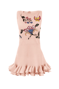 Robe mini rose sans manches brodée de fleurs avec ourlet à volants, style décontracté en mousseline de soie pour adultes - Product Image 4