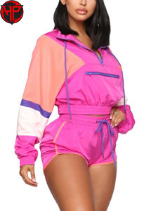 Conjunto Deportivo de 2 Piezas para Mujer, Chaqueta Cortavientos y Pantalones Cortos con Cordón Ajustable, Transpirable, de Secado Rápido, Estilo Urbano, Color Personalizado - Product Image 2