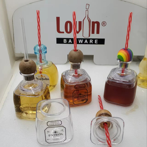 Al por mayor 375ml vasos de plástico reutilizables con botella de corcho beber Tequila Patrón botellas de plástico - Product Image 2