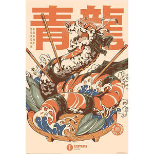 Dragon Sushi Illustrated <b>Poster</b> Durable Paper Design for Wall Decor - Product Image 1