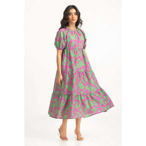 Robe décontractée d'été en coton pour femme WM-DRS-SS25-204, imprimé floral vintage, motif 3D, taille XL, coupe ajustée, haute qualité - Product Image 5