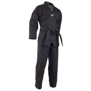 REX All Black Taekwondo Gi Outfit Cotton Polyester Blend Lightweight Training Dobok Customizable Unisex OEM Martial Arts Uniform