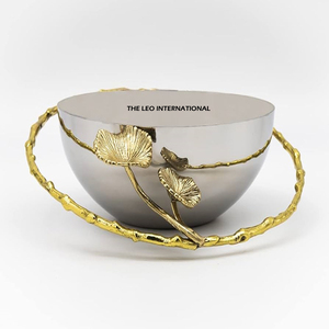 Industry Trending Wood Serving <b>Bowl</b> With Metal Accents for Fruits or Salads Natural Organic <b>Bamboo</b> Free Serving Dish Dinnerware - Product Image 5