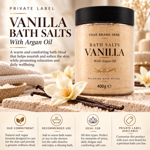 Bagno Minerale alla Vaniglia con Etichetta Privata 400g |   Olio di Argan Nutriente Naturale Vegano |   OEM Spagna - Product Image 3