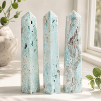 Tour de cristal d'hémimorphite de 24 cm, bleu-vert, poli, spécimen minéral, décoration d'intérieur, cadeau de méditation, objet de collection, présentoir