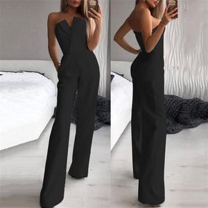 2025 Summer Strapless Romper for Women Solid Color High Waist Sleeveless Straight <b>Wide</b> <b>Leg</b> <b>Jumpsuit</b> Pockets Sexy ODM Formal Yoga - Product Image 4