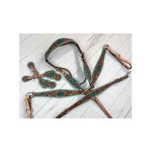 Venta caliente Beige de primera calidad de cuero de caballo Headstall & Breast collar Tack Set con diseño de herramientas florales Accesorios de equitación - Product Image 1