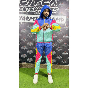 Otoño Invierno hombres personalizado Jogging traje de dos piezas bordado Logo cortavientos pista transpirable impreso lluvia chándal tela - Product Image 2