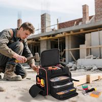 Sac de transport robuste pour électricien, personnalisable OEM, 3 compartiments amovibles, 2 couches, grande capacité, résistant à l'eau, pliable, bleu