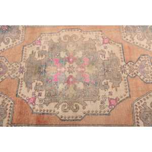 Turkish Eco-Friendly Area Rug 3.8x7.1 ft <b>Brown</b> Patchwork Vintage <b>Wool</b> with Latex Backing - Product Image 3