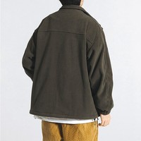 RNSHANGER veste en laine d'agneau japonaise sweat-shirt en molleton hommes automne Couple col montant flocage vêtements d'extérieur pour étudiants veste décontractée