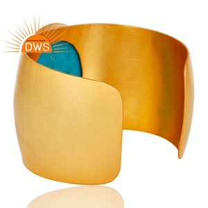 กำไลข้อมือพลอยเทอร์ควอยซ์ธรรมชาติชุบทอง18K ดีไซน์ทำด้วยมือล่าสุด - Product Image 4