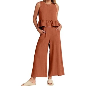 <strong>2025</strong> Summer 2 Pieces Sets Women Casual Outfits <strong>Fashion</strong> Solid Vest And Pants Sets Elegant High Waist Wide Leg Matching Suit <strong>Cloth</strong>