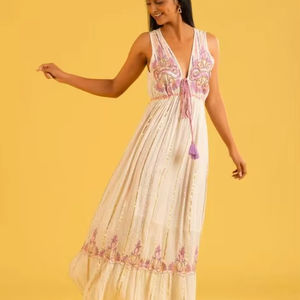 Mesmerizing Effect Stunning Dress Adorn With Intricate Gold <b>Beaded</b> And Sequin Threadwork Summer Bling Boho Purple Maxi Dress - Product Image 1