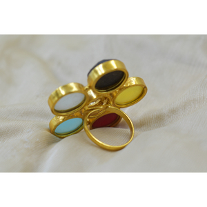 Joyería chapada en oro de 18K, anillos de flores de piedra de latón chapados en oro, joyería básica para mujer, anillos de joyería de moda - Product Image 3