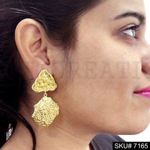 <b>Gold</b> plated Hammered Design Drop and <b>Dangle</b> Designer <b>Earring</b> Hammered Design <b>Earrings</b> Drop and <b>Dangle</b> <b>Earrings</b> - Product Image 2