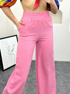 Pantalons pour femmes à jambes larges personnalisés pantalons de style ample taille haute mode décontracté pantalons palazzo à jambes larges printemps et été - Product Image 3