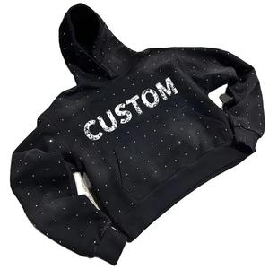 All Over Rhinestone Bling Sweat à capuche unisexe pour homme Custom Screen DTG Heavy Fleece Thermal Terry Sun Fade Wash Hoodie - Product Image 5
