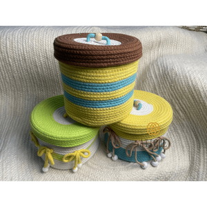 Handmade 8x8 Inch Multicolor Cotton Rope <b>Woven</b> <b>Basket</b> Lid Decorative Storage Organizer for Living Room for Christmas Bag - Product Image 3