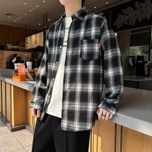 Chemise à manches longues à carreaux pour hommes, style ample et décontracté, vêtements d'extérieur vintage, manteau de flocage, vêtements de saison d'automne - Product Image 4