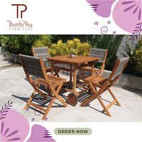 Ensemble table et chaises de salle à manger en bois massif moderne pour hôtels et restaurants, utilisation en extérieur, fabrication vietnamienne, 4 places
