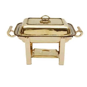 Juego de calentador de alimentos tipo buffet de latón rectangular de 5L de calidad premium con tapa y soportes para combustible calado, ecológico - Product Image 1